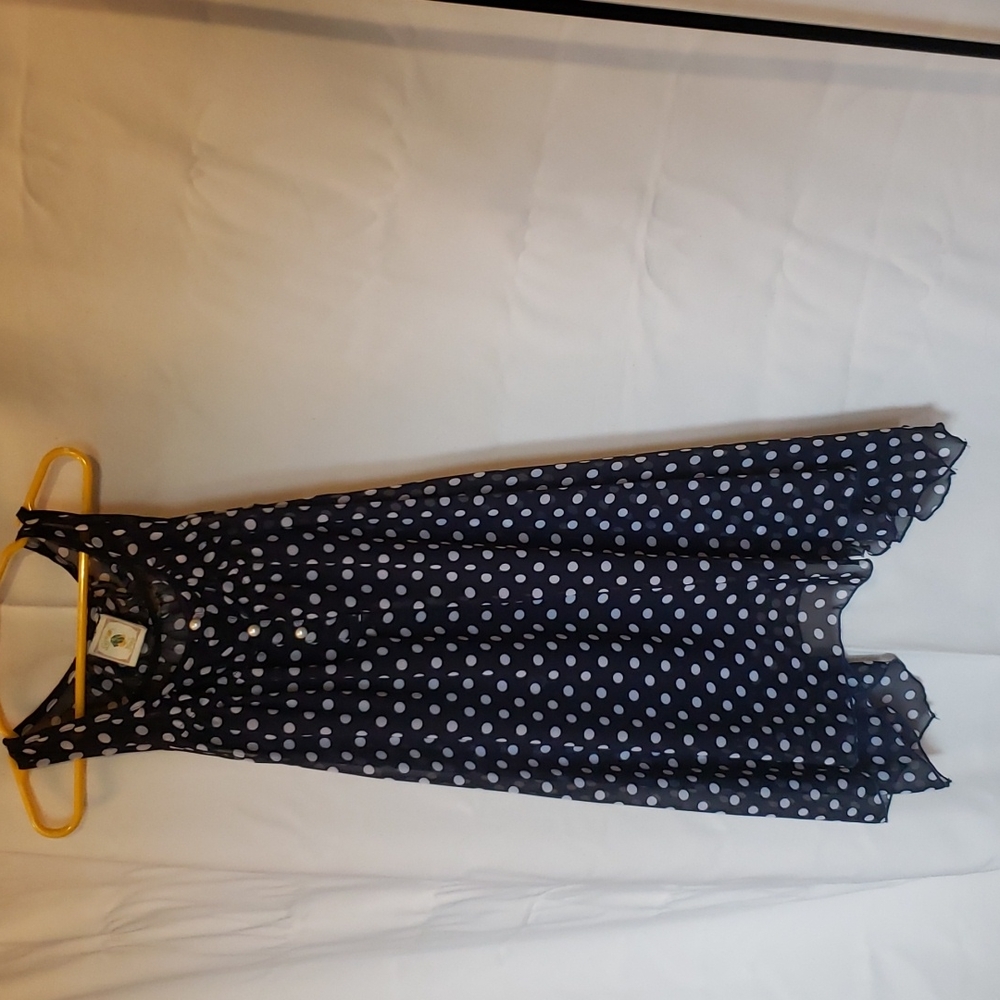 Navy and White Polka Dot Lightweight Chiffon Tank Scarf Dress Sz 7 Little Girls